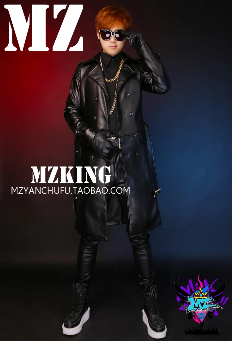 Мужской брендовый тонкий кожаный тренчкот мужское длинное пальто GD Bigbang 4XL 5XL