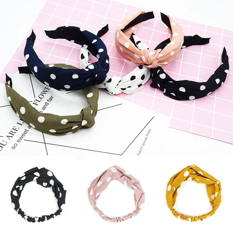 

Fashion Women Elastic Headbands Knotted Dot Turban Hair Bands for Girls Hair Accessories Female Vintage Head Hoop Headwear