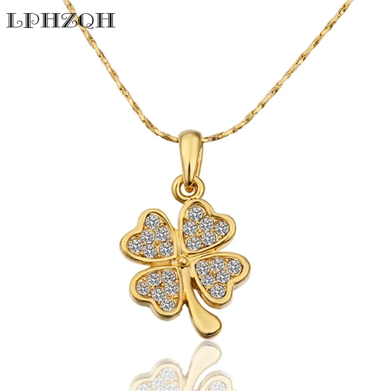 

LPHZQH fashion delicate crystal lucky four leaf pendant necklace choker necklace women Collar charm accessory party jewelery