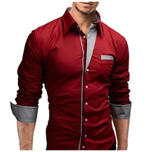 Мужские рубашки, Мужская брендовая Повседневная рубашка, хлопковая приталенная рубашка с длинным рукавом, мужская повседневная красная рубашка размера плюс XXXL A53