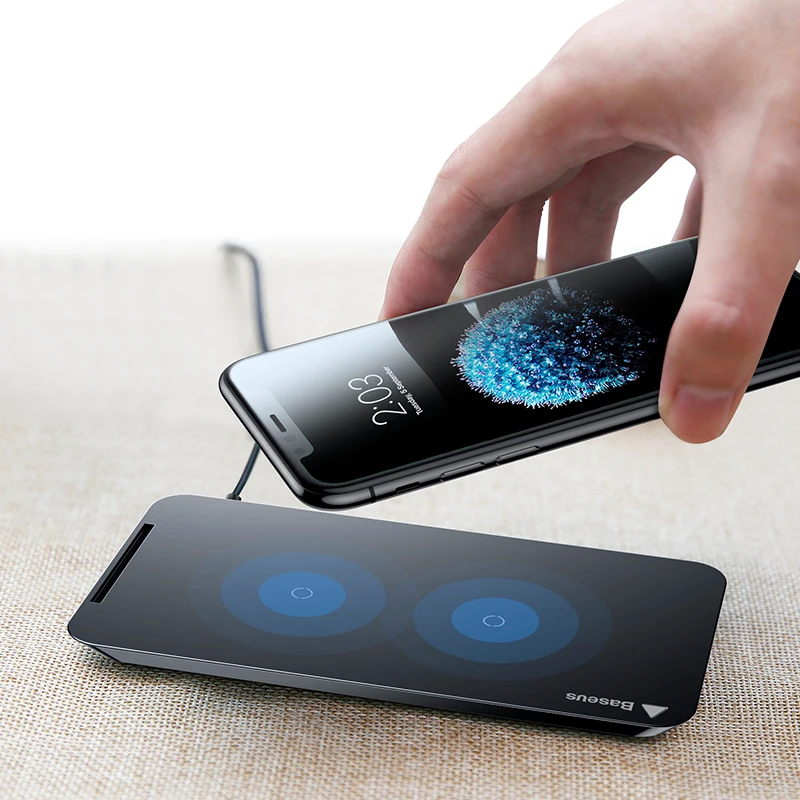 Baseus 10 Вт 2/3 катушек Qi Беспроводное зарядное устройство для iPhone 11 Pro Max Xr samsung S10 S9 быстрая Беспроводная зарядная док-станция - Цвет: Basic 2 Coils Black