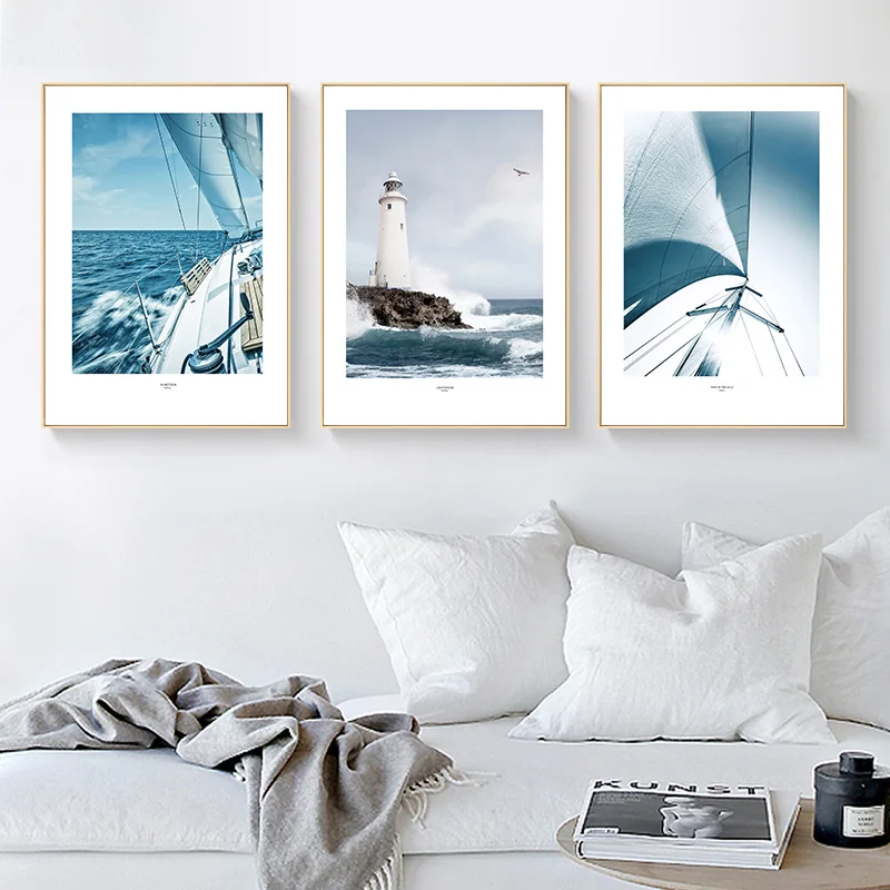 

Modern Sea Boat Landscape Wall art Canvas Painting Posters and Prints Nordic Decoration Home Wall pictures for living room Decor