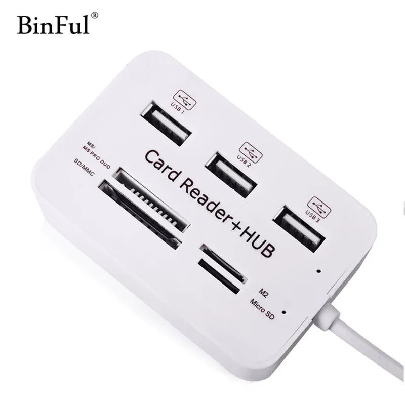 Binful нескольких USB 2.0 HUB 3 Порты Card Reader USB разветвитель 480 Мбит/с USB Combo все в одном для MS, m2, SD/MMC, TF Портативный портативных ПК