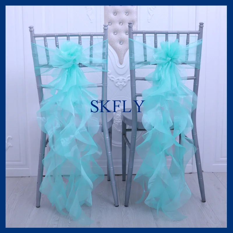 

CH098T many colors custom made wedding decoration green navy blue lime green lilac purple organza curly willow frilly chair sash