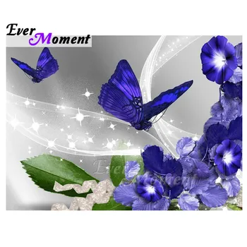

Ever Moment Diamond Painting Picture Of Rhinestone Full Square Drill Decoration Purple Flower Butterfly Diamond Embroidery 3F847