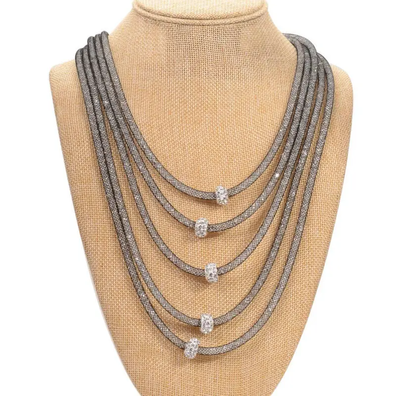 

Crystal necklace with pave Charm statement woven full tiny resin crystal necklace for women gifts N1417