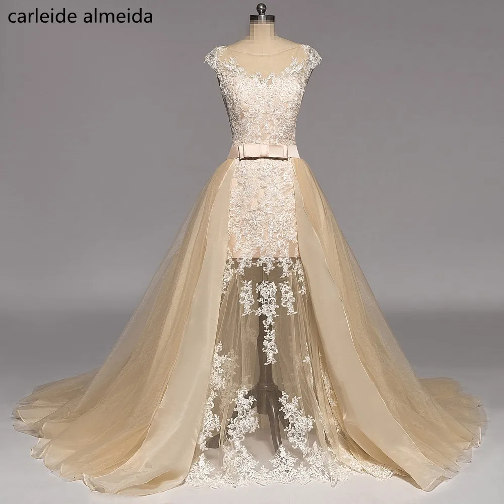 

Vestido de noiva Scoop Neck Mermaid Wedding Dresses with Lace Appliques & Detachable Skirt