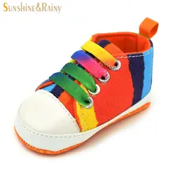 Sunshine & Rainy Красочный Полосатый Малыш обувь детские пинетки для девочек Впервые ходунки тапки для маленьких девочек Повседневная