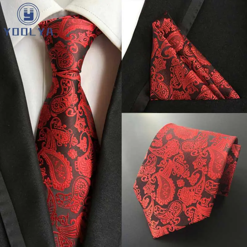 

16 Colors Men Tie Necktie Pocket Square Classic Party Fashion Paisley 3.1"Silk Jacquard Woven Wedding Handkerchief Set
