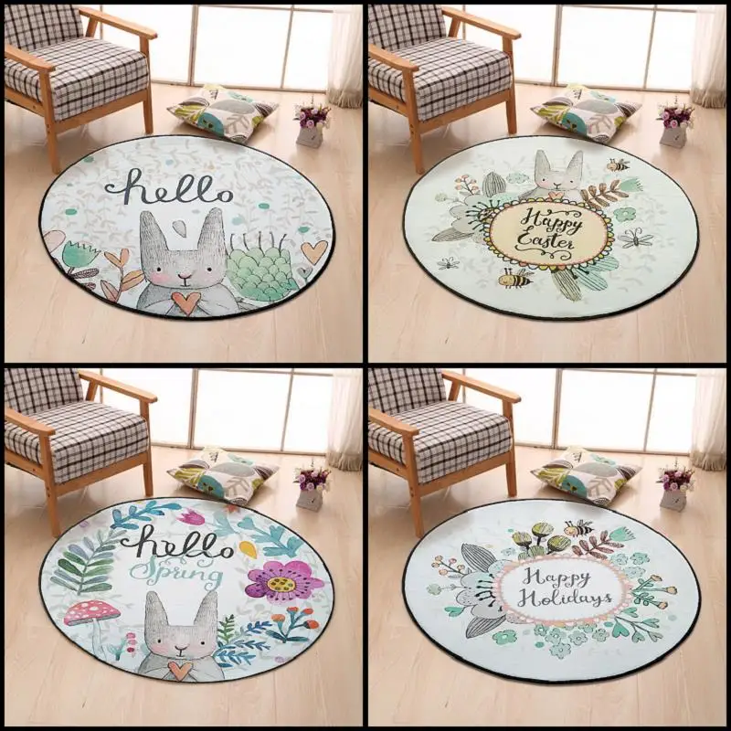 

Child Cartoon Rabbit Round Carpet Hand Drawn animals Bee Bedroom Area Rug Non-Slip Floor Mats Kids Living Room Crawling Play Mat