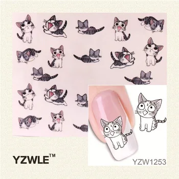 YZWLE 1 Sheet Nail Art Water Transfer Sticker Decals Cute Cats New Stickers Decorations Watermark Tools for Polish