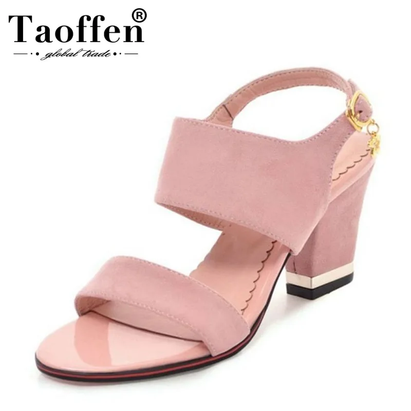 

TAOFFEN 2019 Hot Women Summer Sandals High Heels Shoes Ankle Strap Thick Heeled Party Dress Shoes Women Mujer Plus Size 28-52