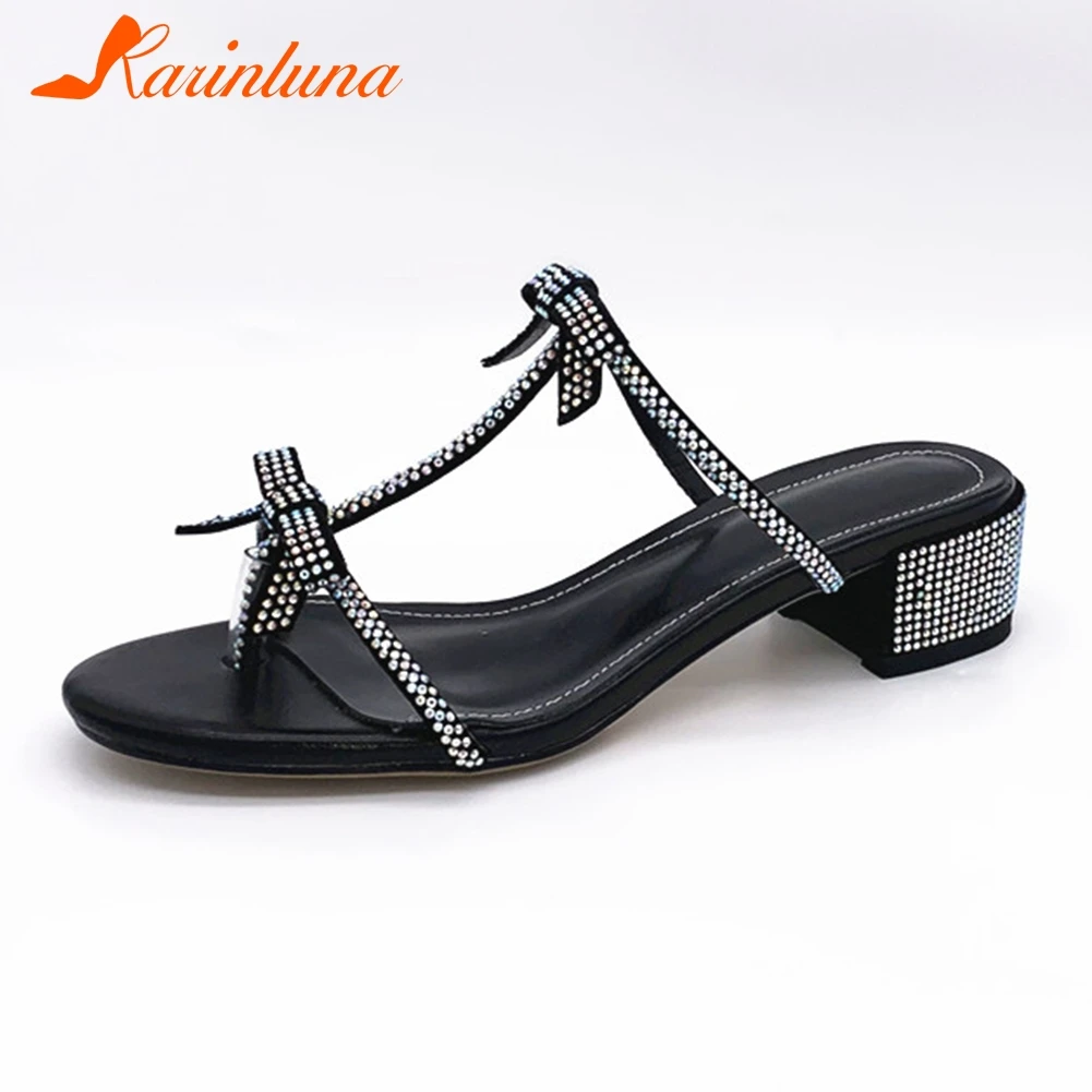 

KARINLUNA 2019 Hot Sale Slip On Sweet Bowtie Summer Sandals Mule Shoes Woman Black Apricot Sandals Women Shoes Woman