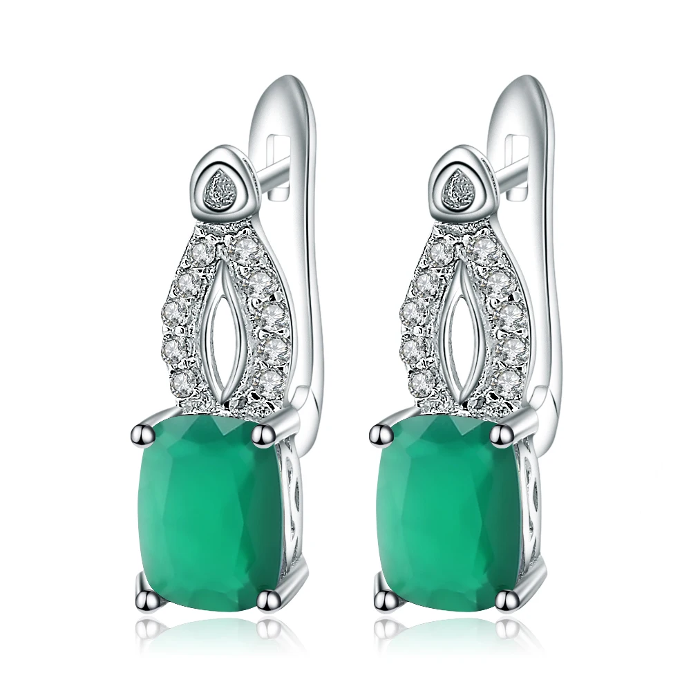 

Gem's Ballet 3.78Ct Natural Green Agate Gemstone Stud Earings For Women 925 Sterling Silver Classic Earrings Fine Jewelry