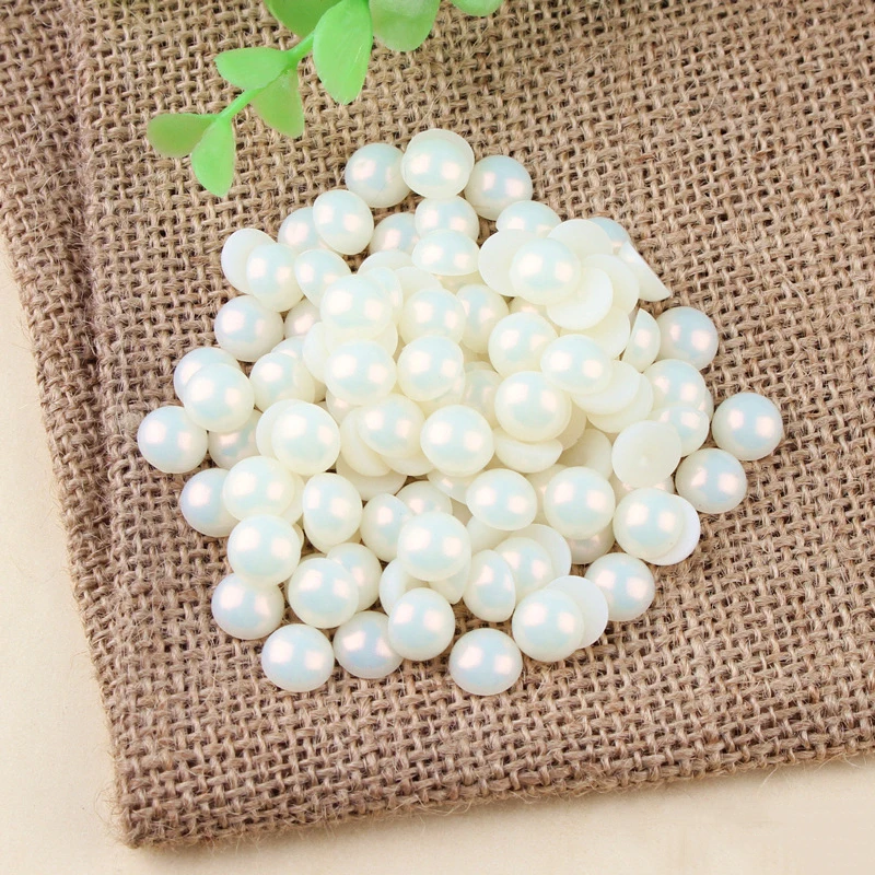 ABS Resin Dome Cabochons Imitation Pearl 10mm Round Flat Back Beads (5)