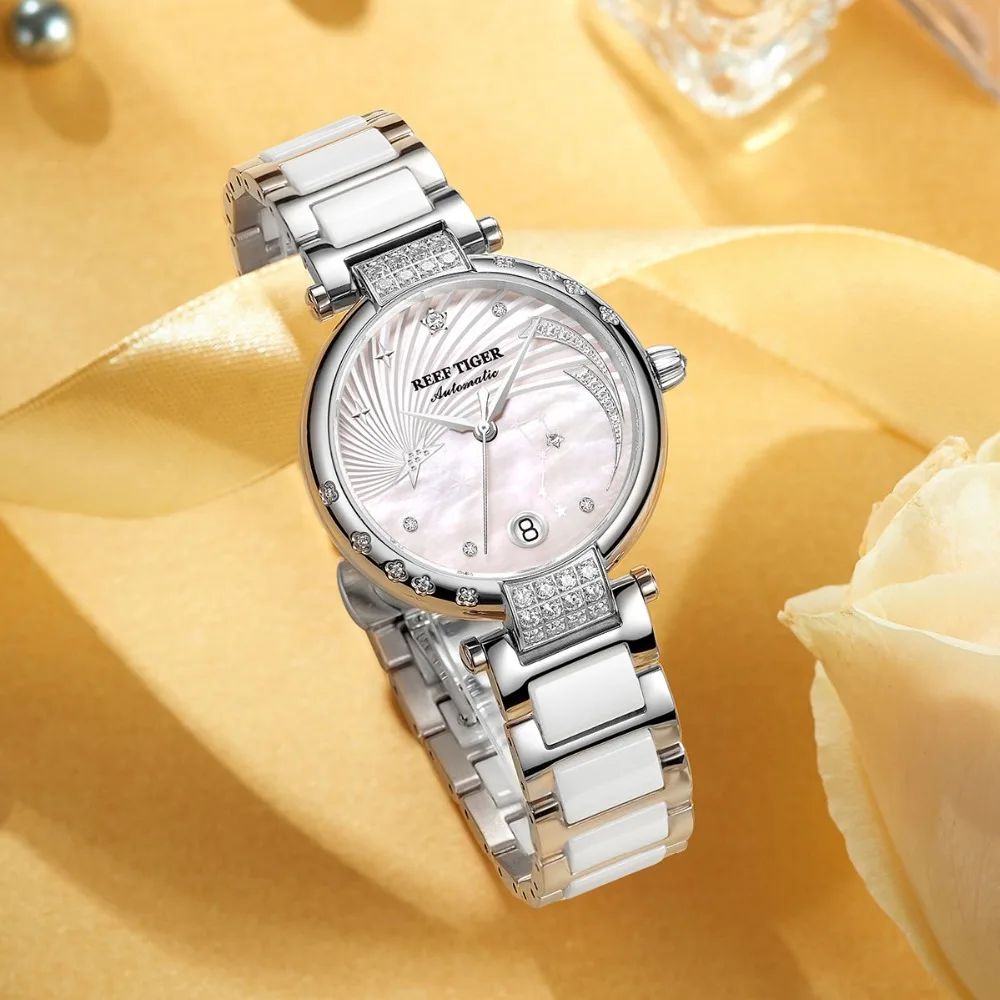 Reef Tiger/RT Роскошные модные автоматические часы Reloj Mujer женские бриллиантовые женские часы с браслетом Starking Relogio Feminino RGA1592