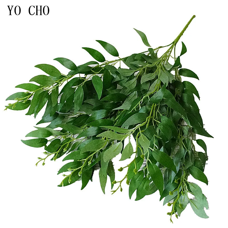 

YO CHO White Artificial Plants 5 Fork Willow Branches Green Leaves Plastic Grass for Garden Outdoor Decorations Silk Fake plante
