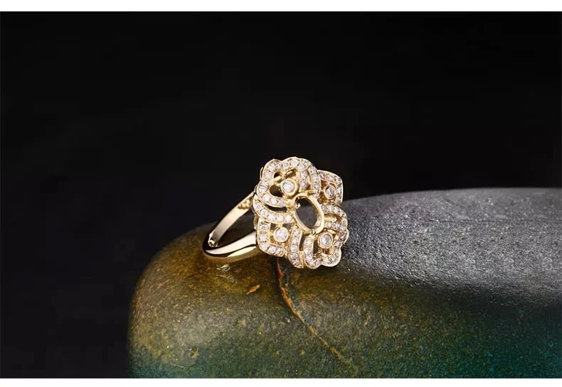 CaiMao Oval cut Semi Mount Ring Settings & 0.26ct Diamond 18k Yellow Gold Gemstone Engagement Ring Fine Jewelry