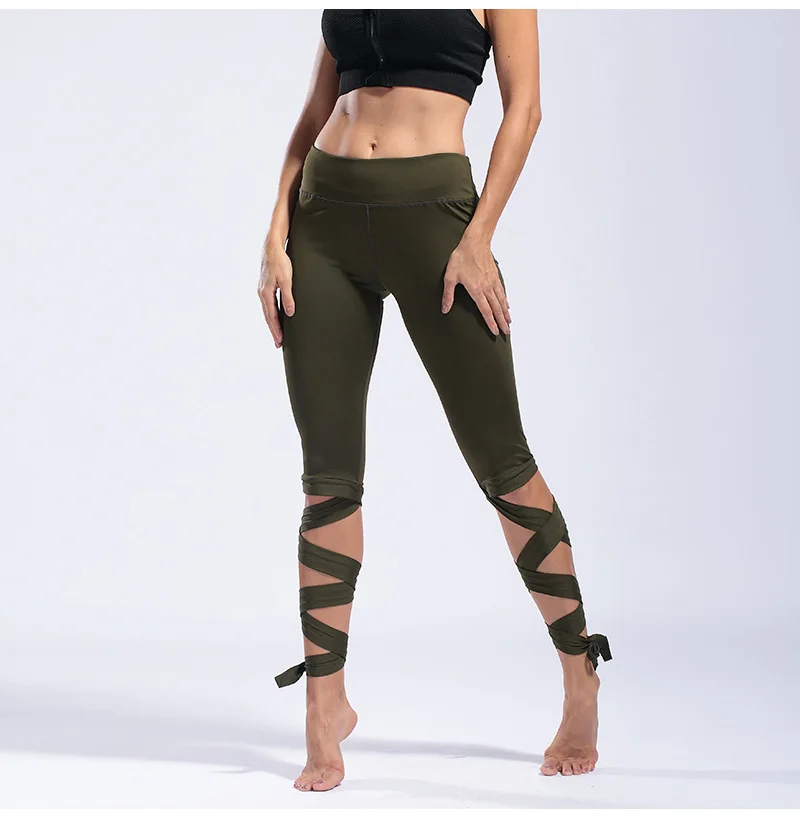 

2018 Latest Women Yoga Short Pants Bandage Straps Winding Ballet Fitness Pants Sportswear Skinny Leggings 3Colors