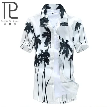 

2020 beach shirt male Quick-drying Hawaiian shirt with short sleeves Printed shirt coconut trees