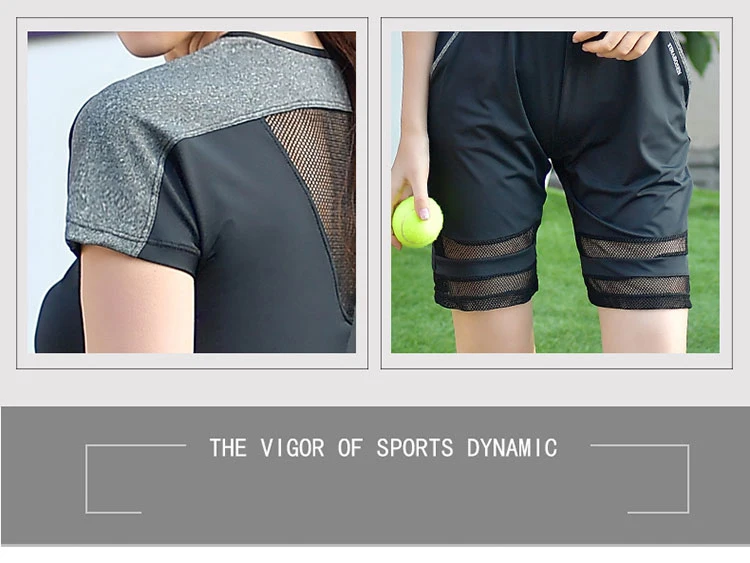 Лоскутная сетки Йога набор Для женщин спортивный костюм Для женщин Фитнес плюс Размеры работает колготки Спортивная одежда Для женщин дышащая черный