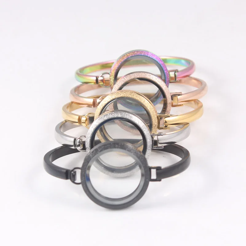 

Stainless Steel Floating Locket Bangles Round Screw Plain Floating Living Locket Bracelets Bangles 5pcs