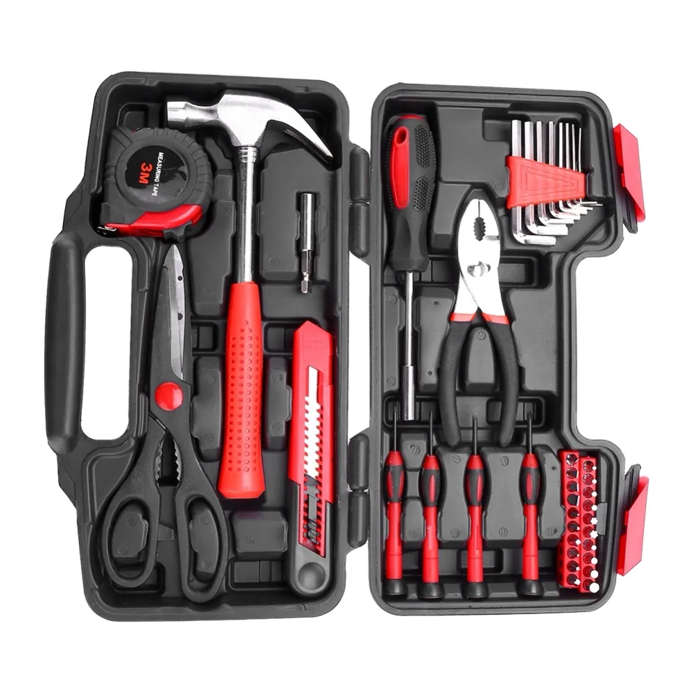 

38 Piece DIY Household Home Hand Tool Set Kit Box Hammer Pliers Scissors.