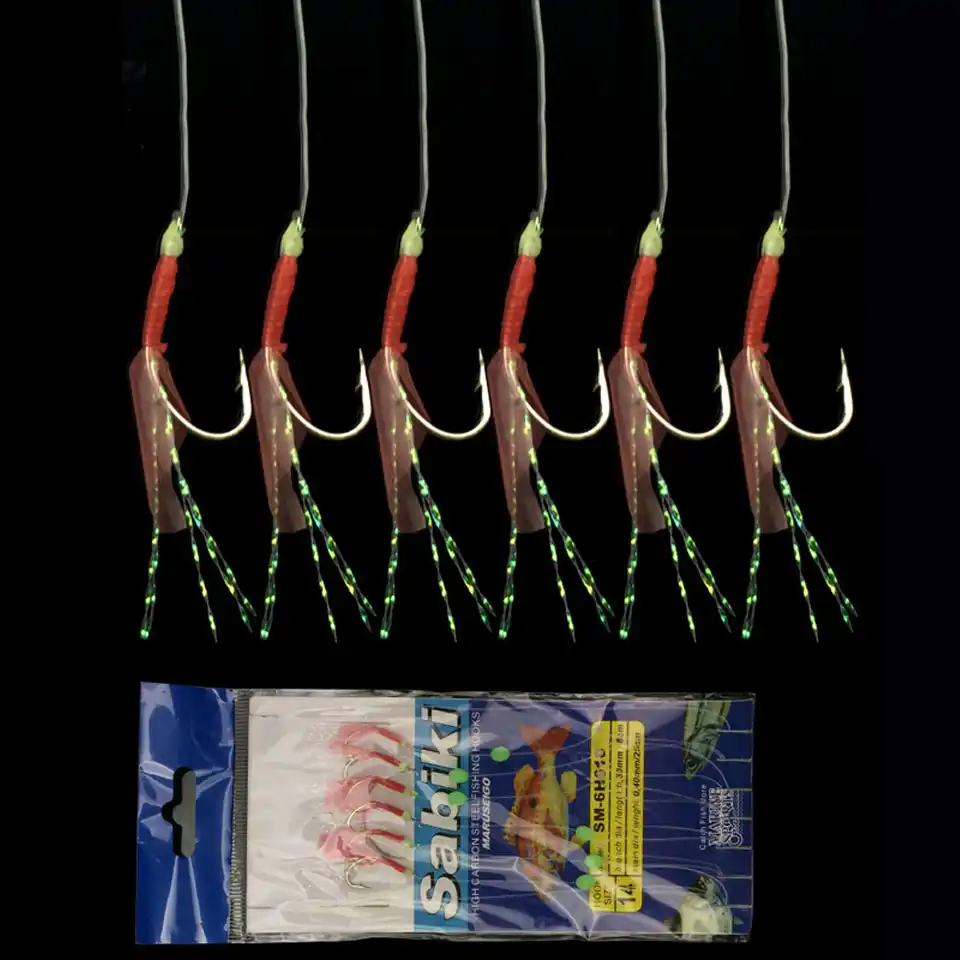 2Packs Sabiki Soft Fishing Lure Rigs ISE Luminous Lure Fish Head String Hook