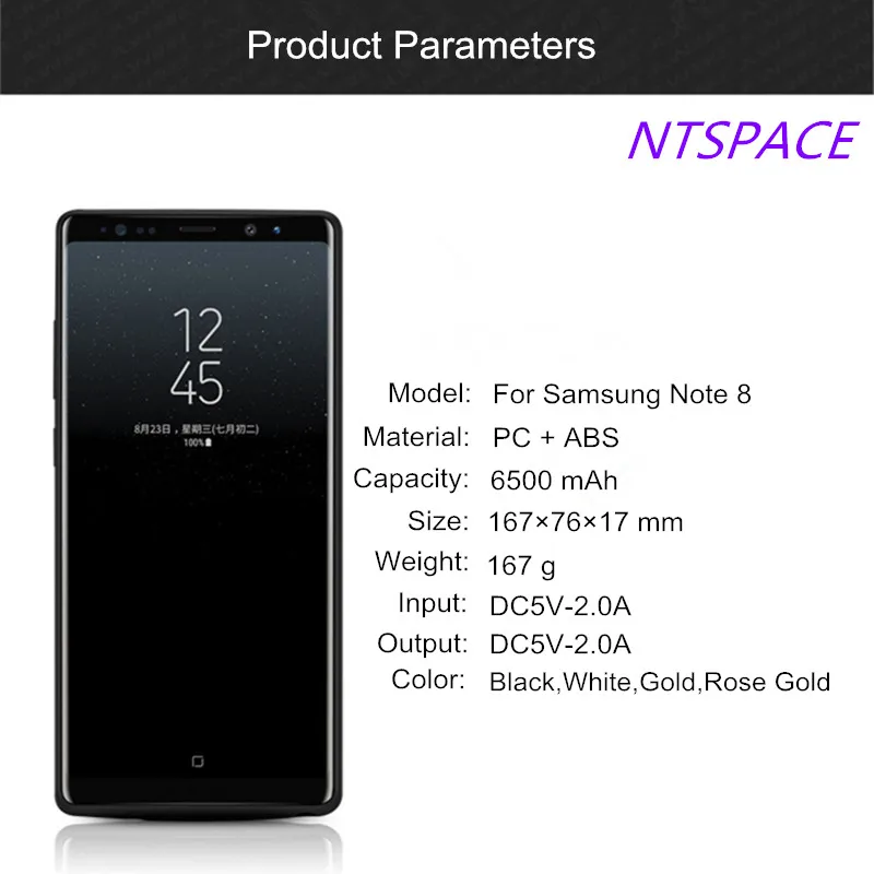 

Fashion Ultra-thin Battery Charger Case Battery Case External Backup Power Bank For Samsung Galaxy Note 8 Charging Case 6500mAh