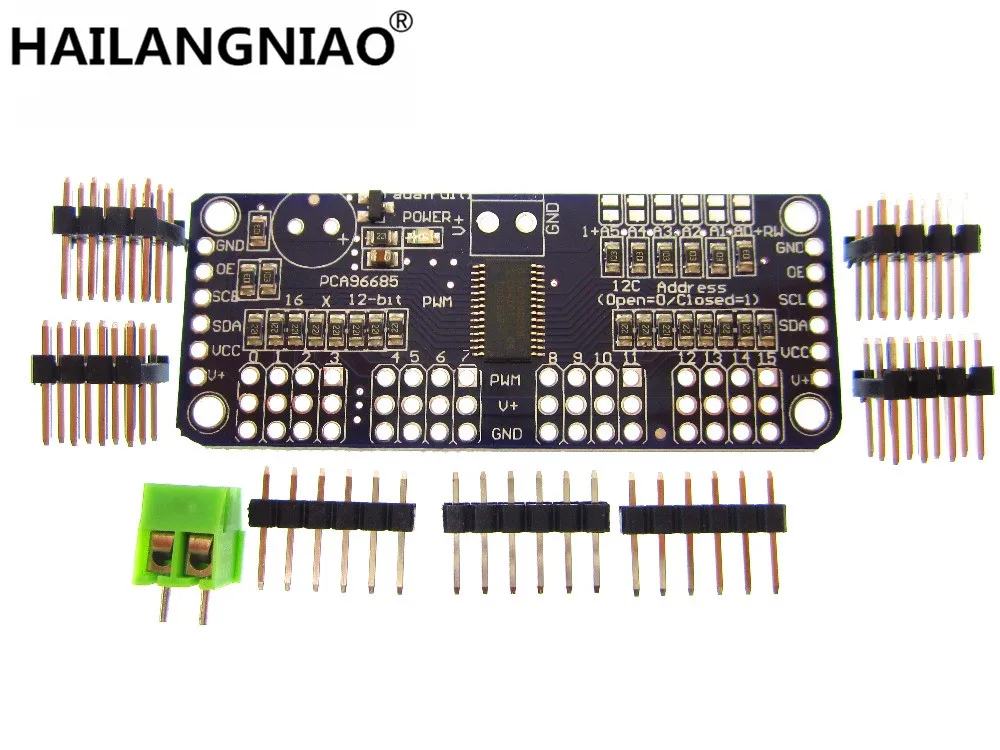 

HOT 10pcs/lot 16 Channel 12-bit PWM/Servo Driver-I2C interface PCA9685 for or Raspberry pi shield module servo shield