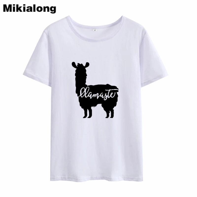 Mikialong, мультяшная футболка Llamaste, альпака, графическая футболка, Femme, короткий рукав, свободная женская футболка, топ, черная, белая, хлопковая футболка