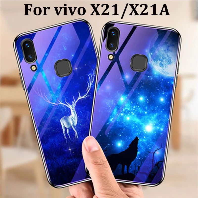 ДЛЯ vivo X21 чехол модное синее закаленное стекло задней крышки для vivo X 21 X21A телефонные чехлы для vivo X21 fundas capas кожи