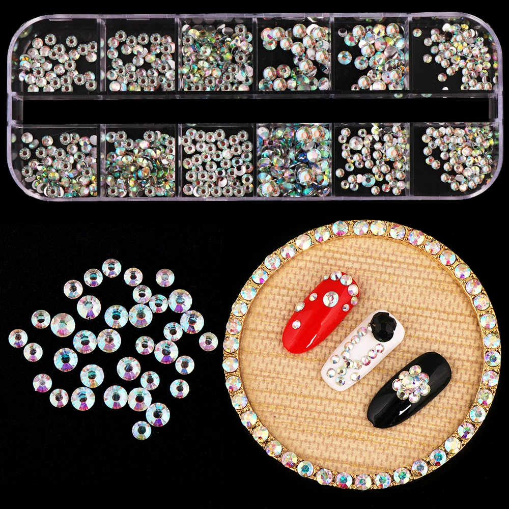 

AB Color Nail Rhinestone Clear Flat Bottom Multi-size Manicure Nail Art 3D Decoration
