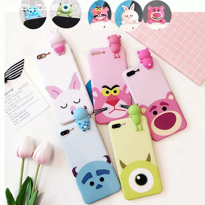 

Cute 3D Cartoon phone Cases For iphone 7 7 Plus 6 6s 6plus Monsters Tiger Toys Bear Pig Soft Silicon Case Back Cover