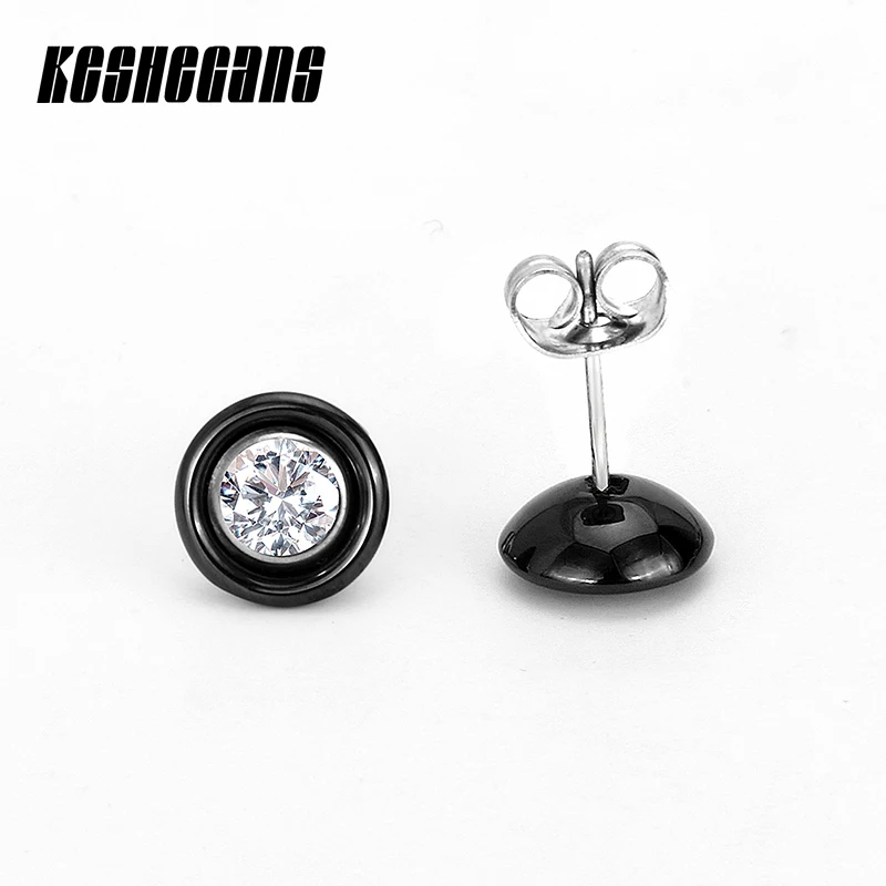 

New Design Trendy Stud Earrings Black White Ceramic Crystal Zircon Stud Earrings For Women Elegant Jewelry Party Daily Wear Gift