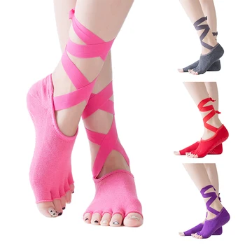 

Women's High Quality Bandage Yoga Socks Anti Slip Quick-Dry Pilates Ballet Socks Good Satch Cotton Yoga Socks