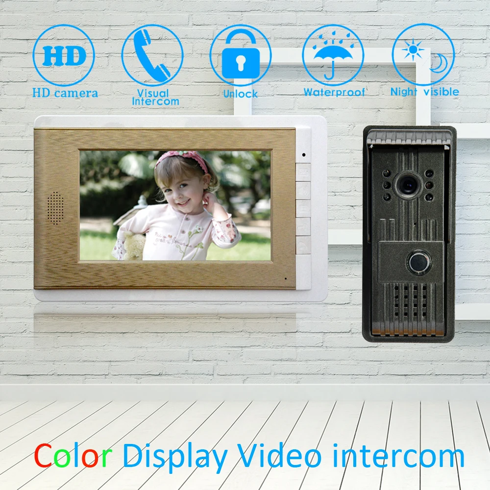 

(1 Set) 7 Inch Video Door Phone LCD Colorful Screen Monitor Waterproof Outdoor Unit Door Unlock Talkback Intercom system Access