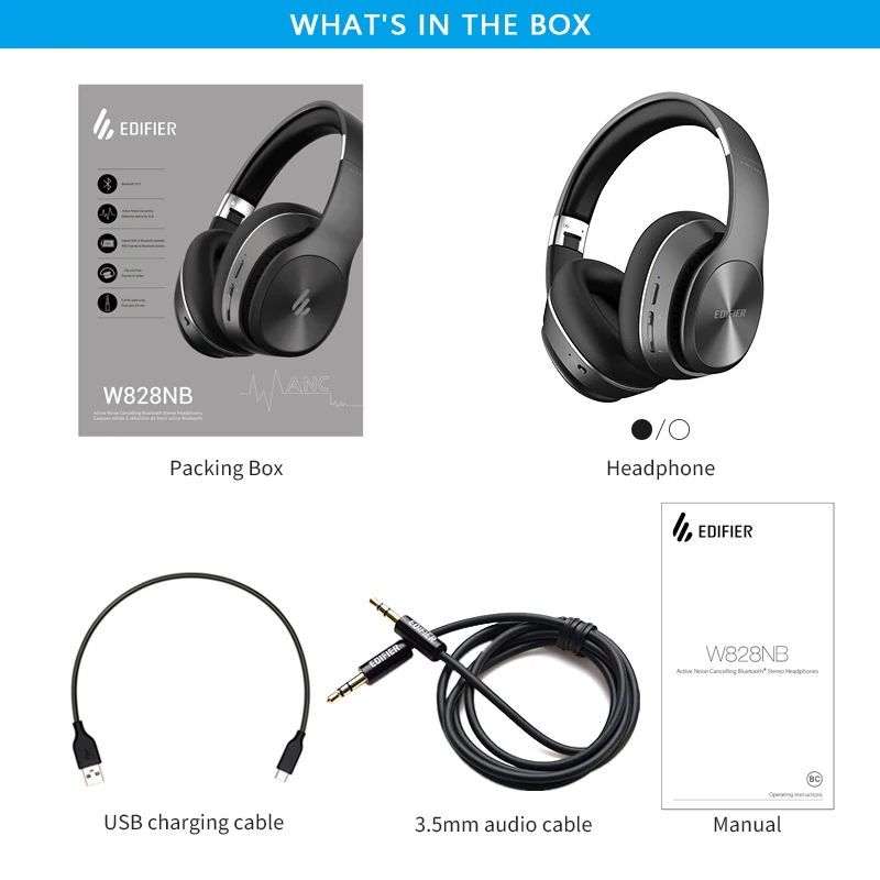 Bluetooth наушники EDIFIER W828NB функция ANC до 25 часов воспроизведения складной дизайн