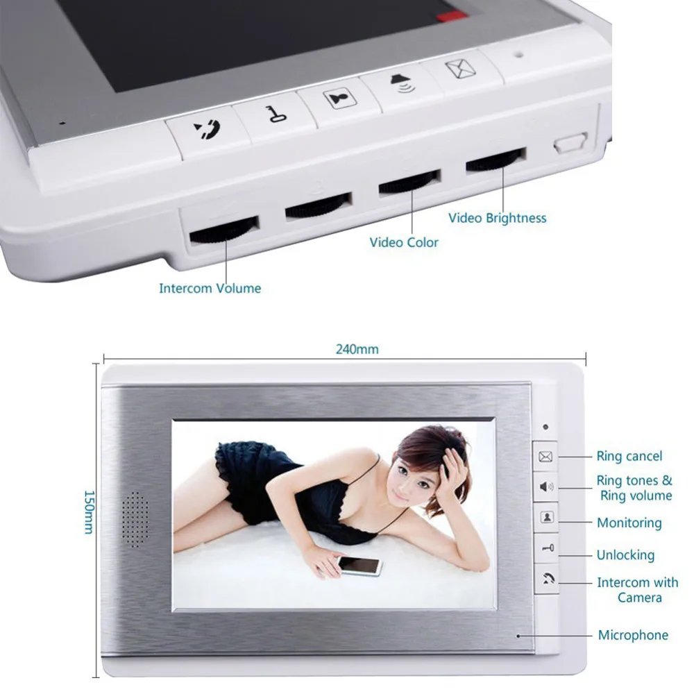 Online Hom Wired 7 pulgadas Video puerta teléfono sistema de entrada 1 Monitor + 1 cámara de acceso RFID + bloqueo magnético eléctrico envío gratis