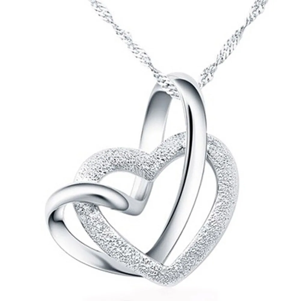 

1 Piece New Silver Plated Double Heart Pendant Necklace Collarbone Elegant Lady Jewelry