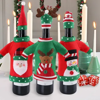 

Ourwarm 12PCS Christmas Red Wine Bottle Cover Happy New Year Products for Home Christmas Gift Holders Dinner Table Decorations