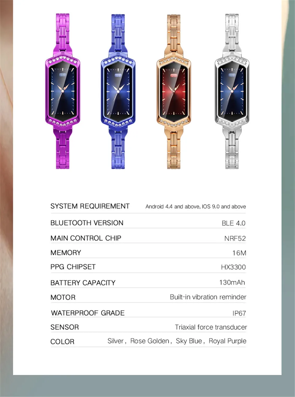 Ravi B78 бриллианты стали смарт часы для женщин сердечного ритма кровяного давления монитор спортивный трекер Smartwatch подключение Android Iphone