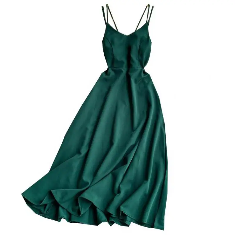 

Women Summer Beach Midi Dress Stylish V Neck Spaghetti Strap Solid Female Casual Midi Dresses A Line Solid Beach Vestidos T287