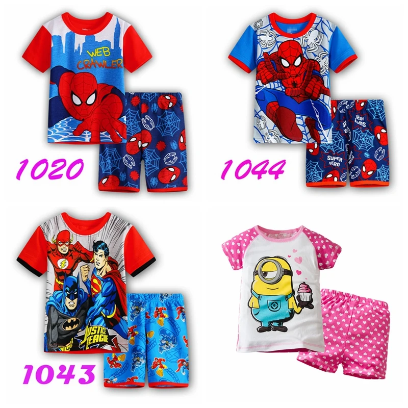 Дизайн, летние хлопковые пижамы с героями мультфильмов, детские пижамы с короткими рукавами для мальчиков, Детские пижамные комплекты, одежда для малышей