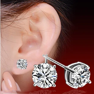925 sterling silver brincos ouro stud earrings four claws crystal diamond women cubic zircon fashion | Украшения и аксессуары