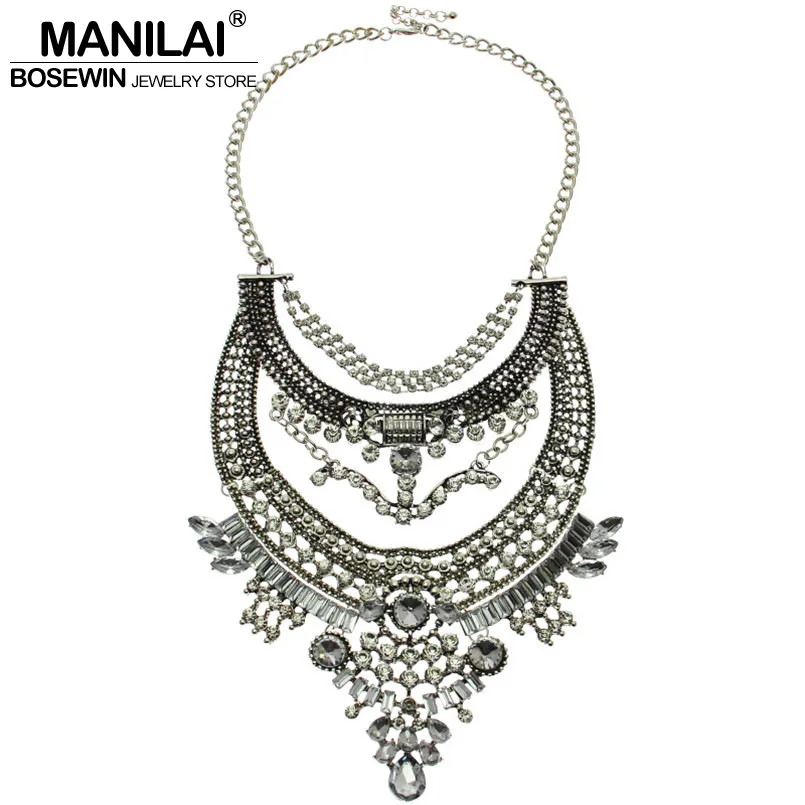 MANILAI Bohemia Maxi Necklaces Women Fashion Rhinestones Vintage Choker Statement Necklaces & Pendants Collares Jewelry Ethnic
