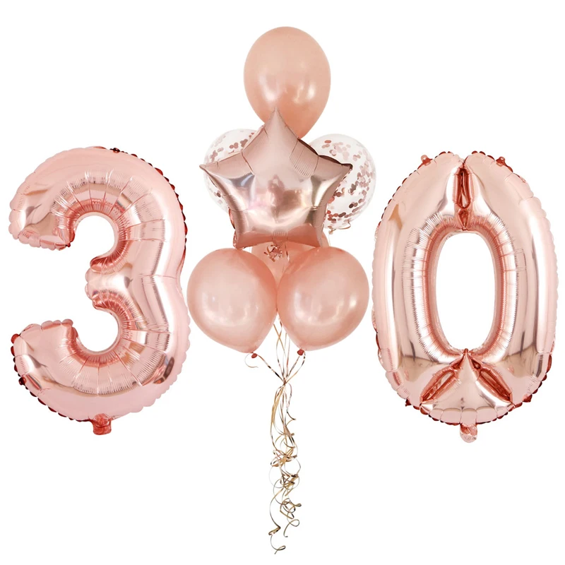 32 Inch Rose Gold number Foil balloons Birthday Decoration Star Balloons Anniversary Party Decor 12 Inch Confetti Latex Balloon