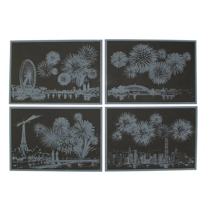 

Colorful Scratch Paper Night View Fireworks DIY Drawing Scraping Paintings Postcard Anniversary Greeting Cards 2sw0808