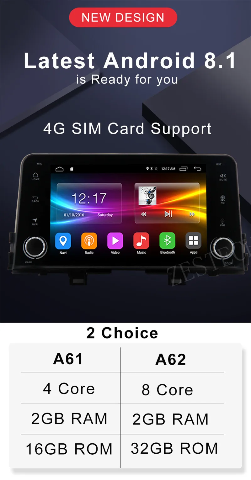 Discount 2019 Android 8.1 7.1 1 din car gps dvd palyer for Kia Picanto Morning support 4G SIM LTE card car radio dvd multimedia headunit 1