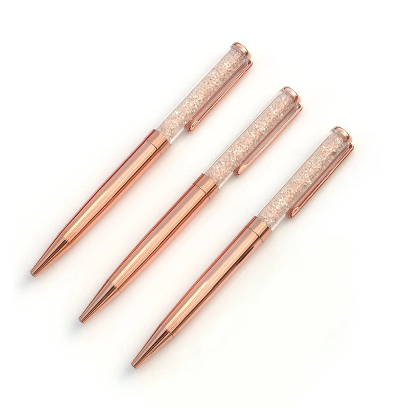 

Rose Gold Pen Bling Crystal Ball Point Pen Black Ink Pen with 3 Extra Refills (Rose Gold 3 Pack)